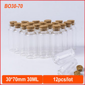 30 * 70 mm 30 ml maži tušti stikliniai buteliai su kamštiniu kamščiu, pasidaryk pats, buteliukai, stiklainiai, laikymo buteliai 12 vnt / partija