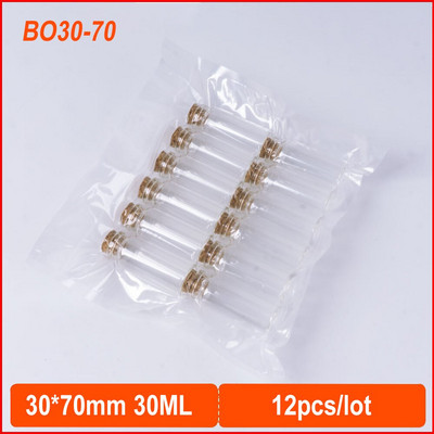 30 * 70 mm 30 ml maži tušti stikliniai buteliai su kamštiniu kamščiu, pasidaryk pats, buteliukai, stiklainiai, laikymo buteliai 12 vnt / partija
