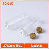 30*80mm-es 40ml-es átlátszó üres üvegpalackok parafadugós fiolák Üvegek Anyagtároló kis flakon tartály 12db
