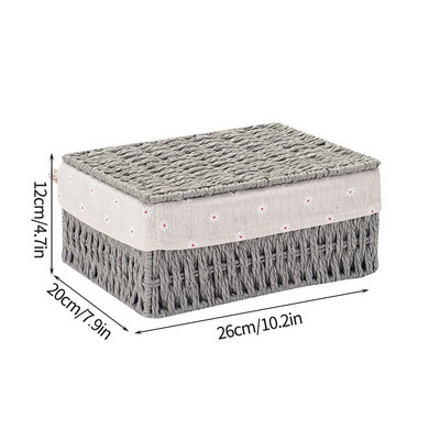 Asztali tárolókosár fedéllel Különféle tárolódoboz Szőtt kosár kozmetikai harapnivalók rendszerezéséhez Rendező dobozok Otthoni tároló