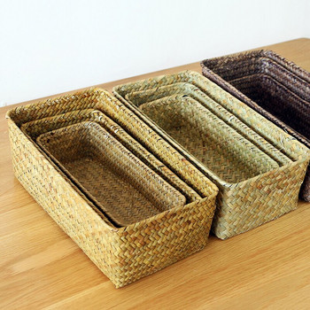 Плетена кошница за съхранение от морски водорасли Кухня Кошница за баня Органайзер Настолни кутии за съхранение на различни предмети Organizadores Sac Panier