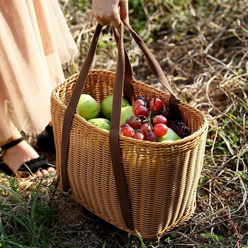 Плетена кошница за пикник Многофункционални чанти Голяма транспортна чанта Кошници за подаръци Кошница за съхранение с дръжка