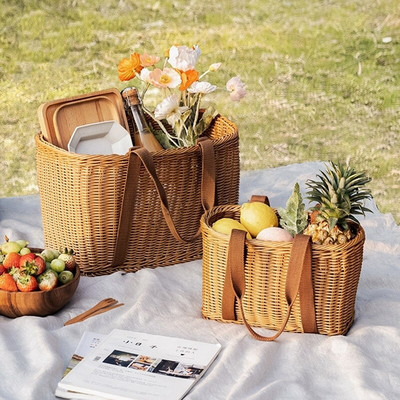 Плетена кошница за пикник Многофункционални чанти Голяма транспортна чанта Кошници за подаръци Кошница за съхранение с дръжка