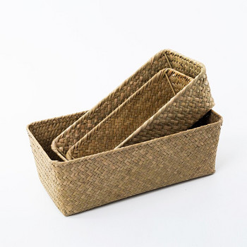 Правоъгълна кошница от морска трева с желязна рамка Плетена ракита Кошница за съхранение на пране Кутия Органайзер за различни дрехи Кутия Домашен декор
