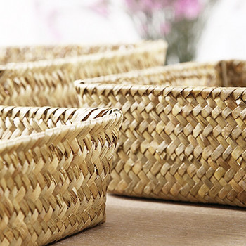 Правоъгълна кошница от морска трева с желязна рамка Плетена ракита Кошница за съхранение на пране Кутия Органайзер за различни дрехи Кутия Домашен декор