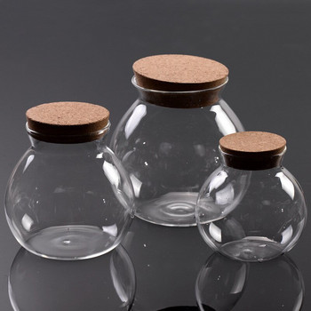 Диаметър=10 см Малък размер Стъклен резервоар за съхранение Корков капак Микро пейзажна бутилка Терариум Ваза Декорация на дома Подарък приятел