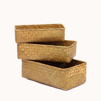 Правоъгълна плетена кутия за съхранение Ратанови кърпи Джаджи Играчки Кошница Контейнер Екологична кошница Органайзер за домашен рафт за баня
