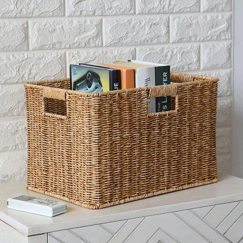 Ръчно плетена ратанова кошница за съхранение Плетена като кутия за съхранение Правоъгълна домакинска поставка Гардероб Кутия за съхранение
