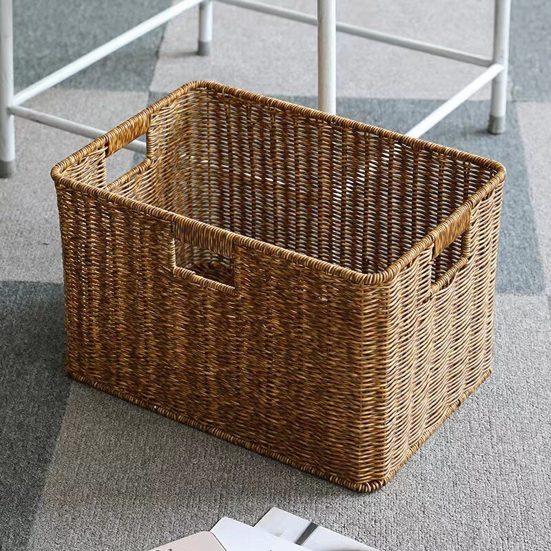 Kézzel szőtt rattan tárolókosár fonott tárolódoboz Négyszögletes háztartási állványos gardrób tárolódoboz