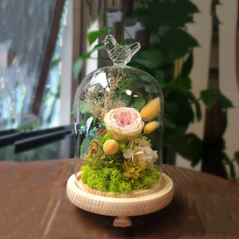 12*16 см птица горна стъклена куполна ваза домашно декоративно прозрачно покритие три крака дървена основа сватбена подпора рожден ден направи си сам приятел подарък