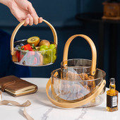 Skaidraus stiklo serviravimo padėklas su apvalia rankena saldainių laikymo pyragaičiai vaisiai dovanų krepšelis maisto organizatorius Virtuvės reikmenys namų dekoravimui