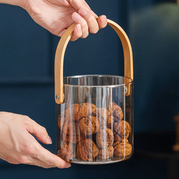 Прозрачна стъклена тава за сервиране с дръжка Кръгла бонбони Съхранение Сладкиши Кошница с плодове Подаръчен органайзер за храна Кухненски консумативи за домашен декор