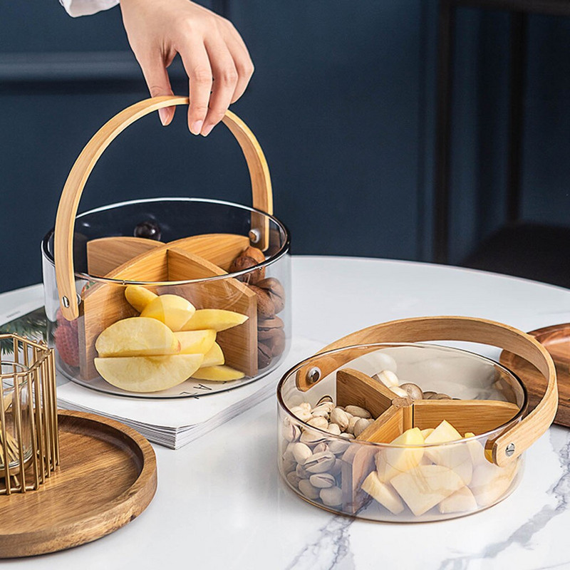 Skaidraus stiklo serviravimo padėklas su apvalia rankena saldainių laikymo pyragaičiai vaisiai dovanų krepšelis maisto organizatorius Virtuvės reikmenys namų dekoravimui