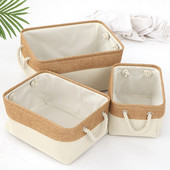 Coșuri de depozitare pliabile Coșuri de depozitare pentru haine murdare de in Coșuri de depozitare de culoare solidă Cutie de organizare pentru cosmetice de birou Cutie de organizare cu mâner de frânghie