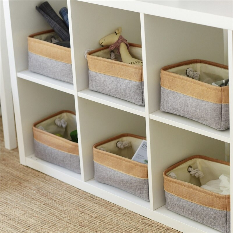 Coșuri de depozitare pliabile Coșuri de depozitare pentru haine murdare de in Coșuri de depozitare de culoare solidă Cutie de organizare pentru cosmetice de birou Cutie de organizare cu mâner de frânghie