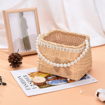 Διακοσμητικό Καλάθι Γάμου Rattan Brown Φορητό Δοχείο αποθήκευσης με υφαντά μαργαριτάρια για σπίτι για πάρτι πικνίκ