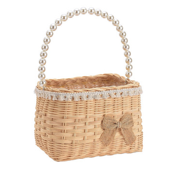 Ратаново кафява сватбена декоративна кошница с цветя Преносим контейнер за съхранение на ръчно тъкани перли за парти за пикник вкъщи