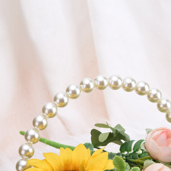 Διακοσμητικό Καλάθι Γάμου Rattan Brown Φορητό Δοχείο αποθήκευσης με υφαντά μαργαριτάρια για σπίτι για πάρτι πικνίκ