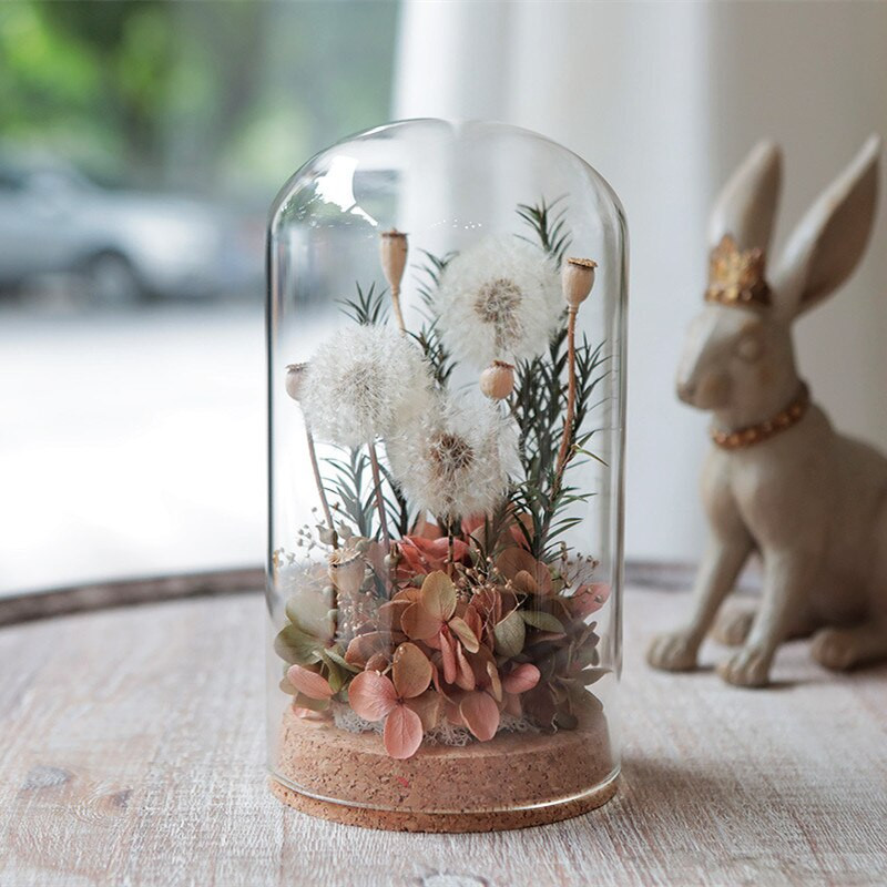 9*15 cm Plutena baza Staklena kupola Dekoracija doma Prozirna navlaka za kolače Vaza DIY Prijatelj Poklon Poklon za vjenčanje Živi rekvizit