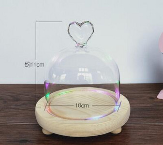 10*8cm szív tetejű üvegkupola váza lakberendezés három lábú rönk alap átlátszó borító barkács ajándék