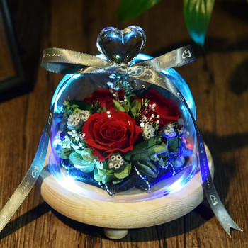 10*8 см сърдечна горна стъклена куполна ваза Декорация на дома Три крака Дървена основа Прозрачен капак Направи си сам подарък