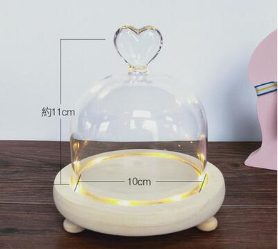 10*8cm szív tetejű üvegkupola váza lakberendezés három lábú rönk alap átlátszó borító barkács ajándék