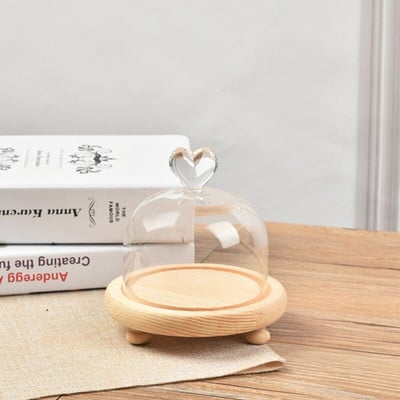 10*8cm szív tetejű üvegkupola váza lakberendezés három lábú rönk alap átlátszó borító barkács ajándék