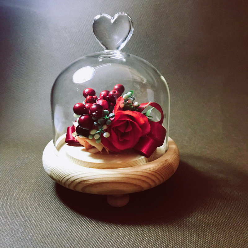 10*8cm szív tetejű üvegkupola váza lakberendezés három lábú rönk alap átlátszó borító barkács ajándék