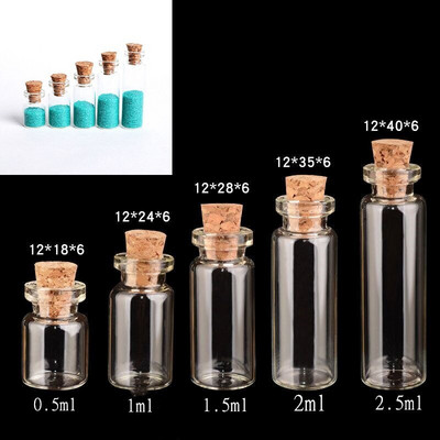 10 vnt. 0,5/1/1,5/2/3/4 ml maži maži stikliniai buteliai su skaidriu kamštiniu kamščiu Stiklainiai maži vestuviniai buteliukai Pranešimas Favor konteineris papuošalai