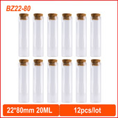 22*80mm-es 20ml-es barkács kis üvegpalack parafa dugóval mini átlátszó tároló üveges esküvői dekorációs tartály 12db