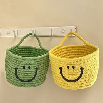 Smile Ръчно тъкани кошници за съхранение Ins Висяща плетена кошница за съхранение Органайзер за различни предмети Козметичен настолен органайзер 12x15 см