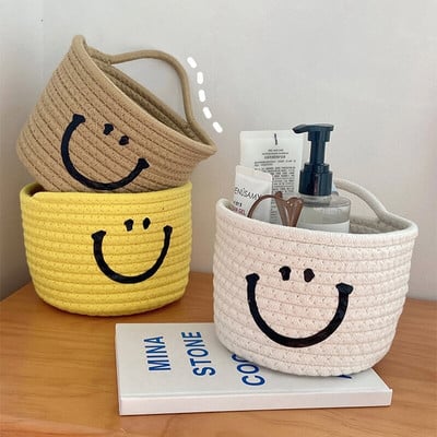 Smile Ръчно тъкани кошници за съхранение Ins Висяща плетена кошница за съхранение Органайзер за различни предмети Козметичен настолен органайзер 12x15 см