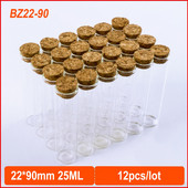 25ml-es 22*90mm-es átlátszó üres üvegpalackok parafadugós üvegcsék Üvegek tároló palackok 12db