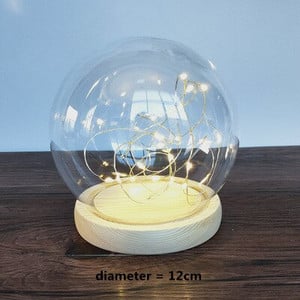 Átmérő = 12 cm Közepes méretű, kerek formájú üvegkupola váza otthoni dekorációs rönk alap átlátszó borító Esküvői kellék barát ajándék