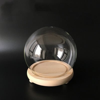 Átmérő = 12 cm Közepes méretű, kerek formájú üvegkupola váza otthoni dekorációs rönk alap átlátszó borító Esküvői kellék barát ajándék