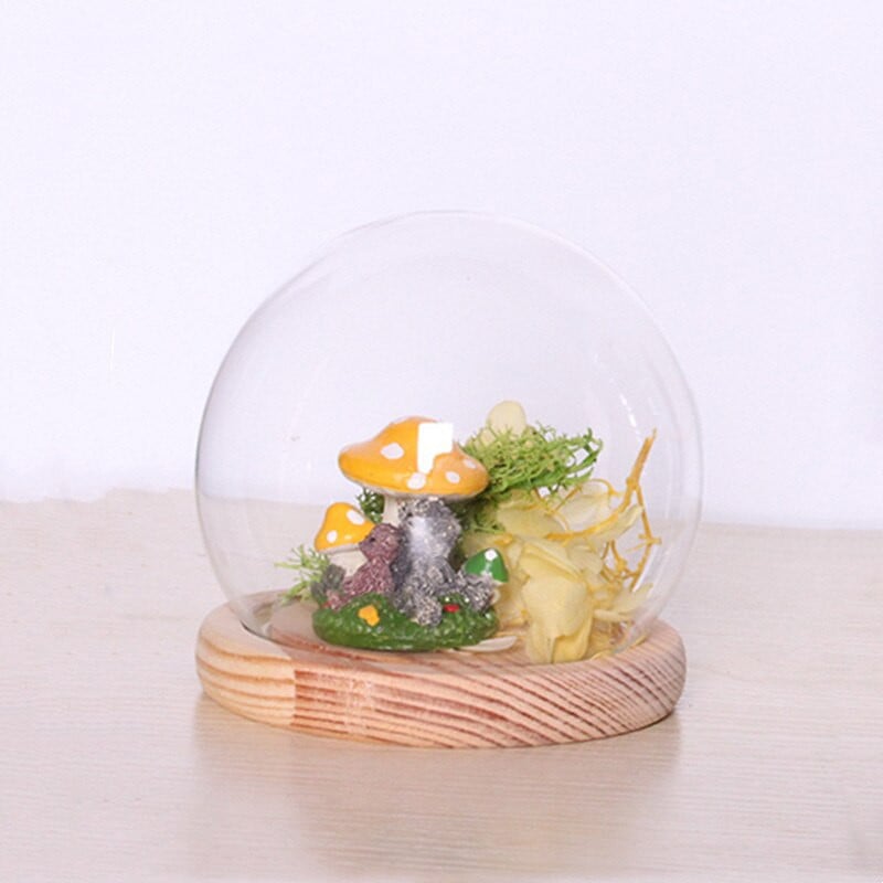 Átmérő = 12 cm Közepes méretű, kerek formájú üvegkupola váza otthoni dekorációs rönk alap átlátszó borító Esküvői kellék barát ajándék