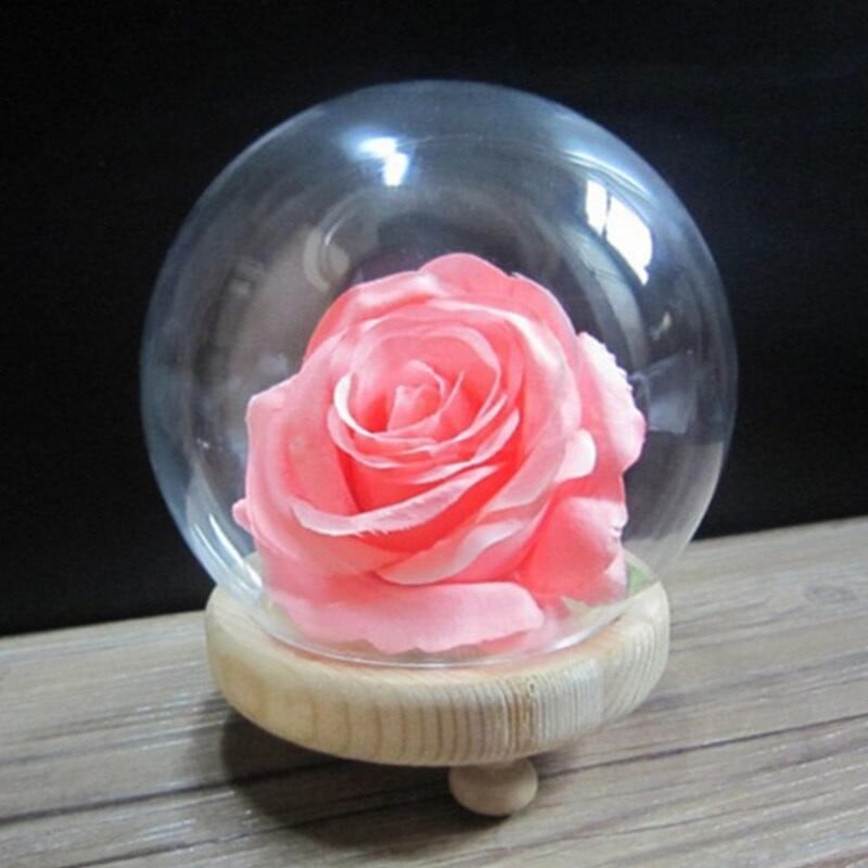 Átmérő = 12 cm Közepes méretű, kerek formájú üvegkupola váza otthoni dekorációs rönk alap átlátszó borító Esküvői kellék barát ajándék