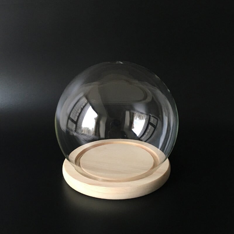 Átmérő = 12 cm Közepes méretű, kerek formájú üvegkupola váza otthoni dekorációs rönk alap átlátszó borító Esküvői kellék barát ajándék