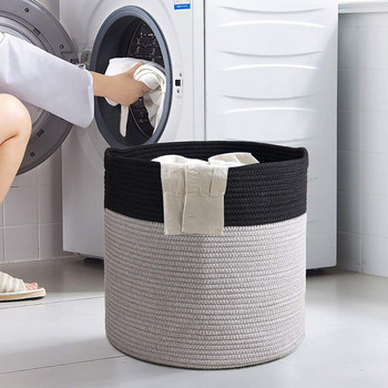 Ръчно тъкан контейнер за пране Кошница за съхранение Кофа за съхранение на памучно въже Мръсно пране Домакински сгъваеми кошници