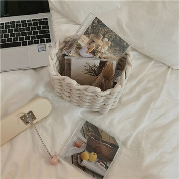 Скандинавско памучно въже, изплетено с малка кошница за съхранение, бели кухненски сгъваеми кошници за пикник, играчка, органайзер, кошница, декоративна за дома