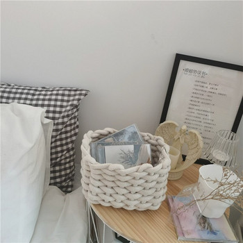 Скандинавско памучно въже, изплетено с малка кошница за съхранение, бели кухненски сгъваеми кошници за пикник, играчка, органайзер, кошница, декоративна за дома