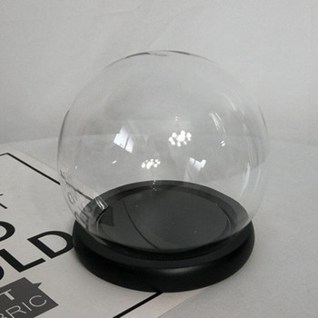 Диаметър=12 см среден размер кръгла ваза със стъклен купол Декорация на дома Черна основа Прозрачен капак Сватбен реквизит Подарък за приятел