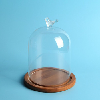 9*11cm Μικρό μέγεθος Bird Top Glass Dome Vase Home Διαφανές κάλυμμα Bamboo Base Wedding Prop Friend Favor Gift