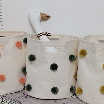 Pom Pom Hamper pamutvászon játékok Hajlabda tároló Tartós vödör Otthoni tároló vödör gyerekeknek Otthoni dekoráció TJ9440