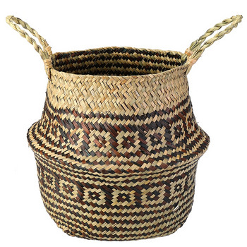 Ръчно изработена плетена кошница от бамбукова морска трева, саксия за цветя, кошници за съхранение, сгъваема сламена пачуърк ратан, морска трева, корем, градински декор