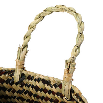 Ръчно изработена плетена кошница от бамбукова морска трева, саксия за цветя, кошници за съхранение, сгъваема сламена пачуърк ратан, морска трева, корем, градински декор
