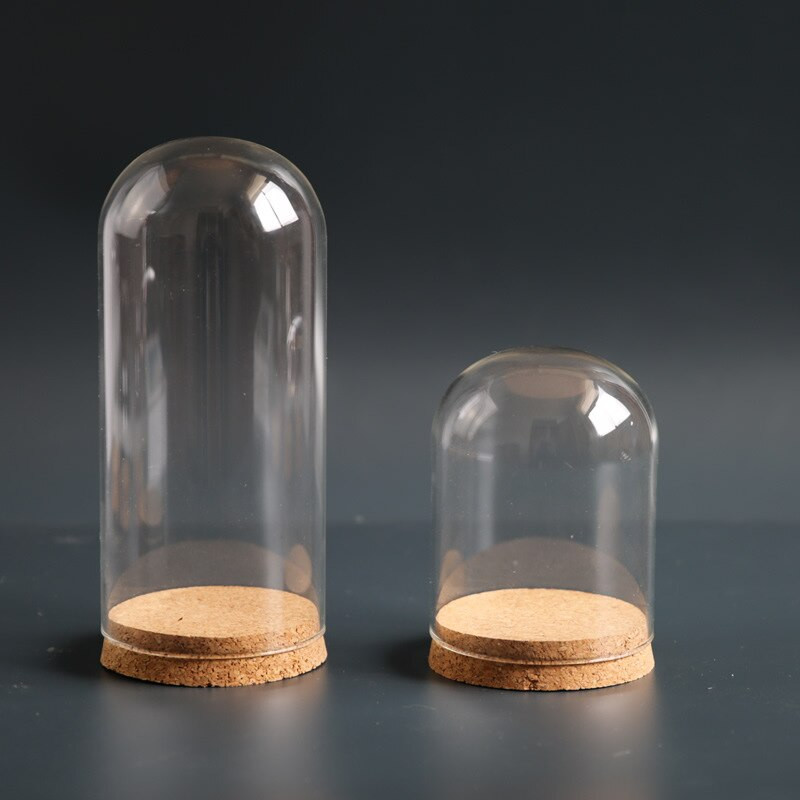 2 komplekti / pakk 8 * 10 cm väikese suurusega silindri kujuga klaaskupliga kodukaunistus korgist alus läbipaistev kaanevaas pulmarekvisiidi sõbra kingitus