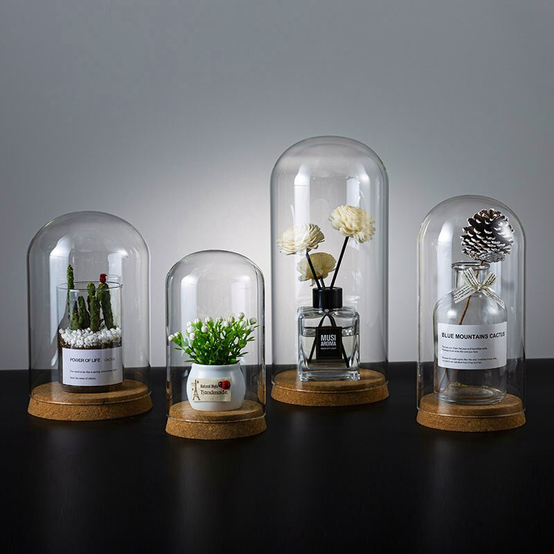 2 komplekti / pakk 8 * 10 cm väikese suurusega silindri kujuga klaaskupliga kodukaunistus korgist alus läbipaistev kaanevaas pulmarekvisiidi sõbra kingitus