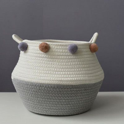 Pamut kötél Tárolókosár Pom Pom Gyerekjátékok Kézzel szőtt asztali összecsukható táska harapnivalókhoz Különféle piszkos ruhák akadályoztatók