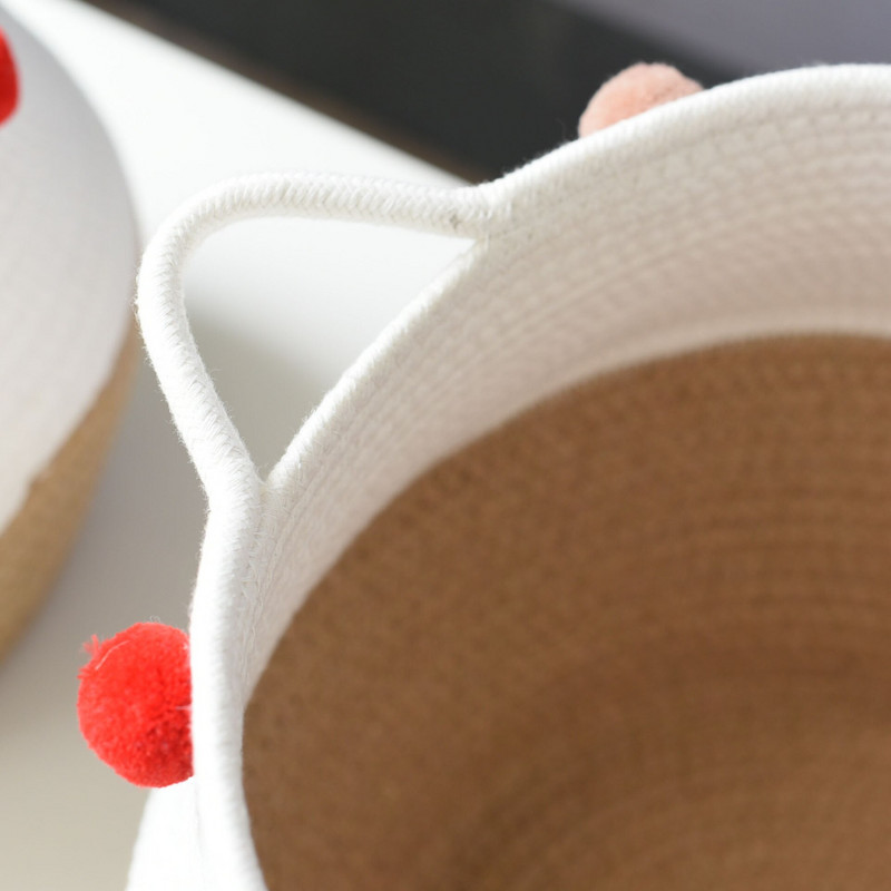 Pamut kötél Tárolókosár Pom Pom Gyerekjátékok Kézzel szőtt asztali összecsukható táska harapnivalókhoz Különféle piszkos ruhák akadályoztatók